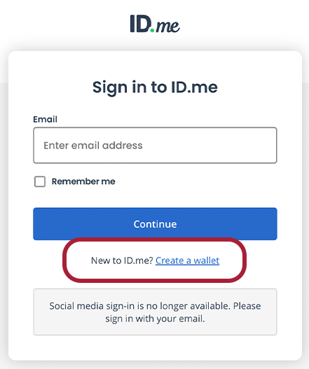 Create an ID.me account screenshot
